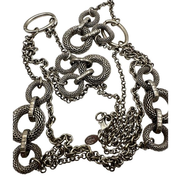 Crown Premier Designs Long Chain Necklace Silver Tone Textured Chunky Geometric - Picture 3 of 7